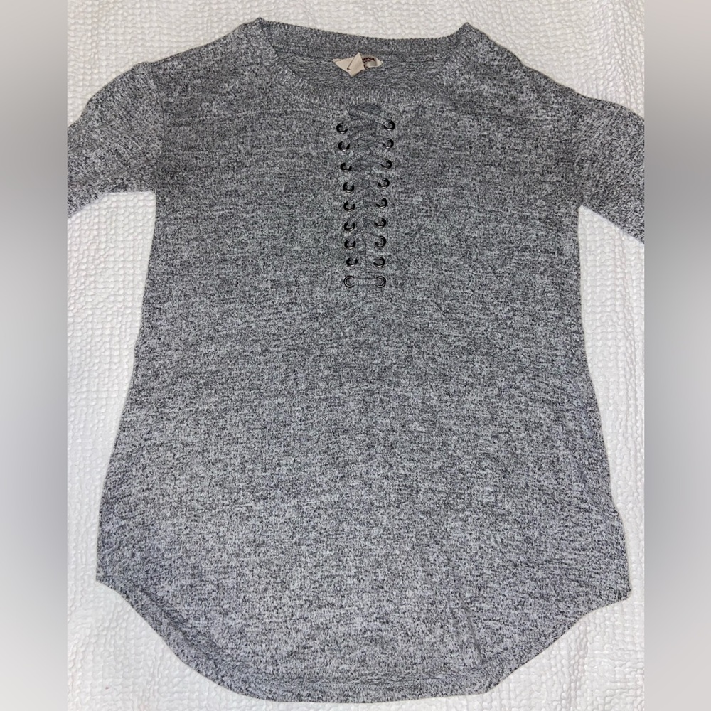 Arizona Grey Heathered Cross Front Sweater